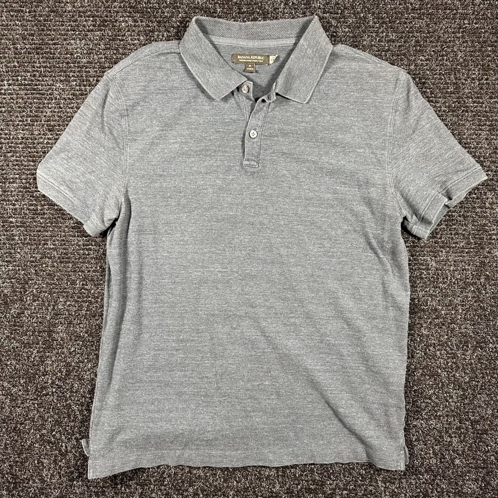 Banana Republic Performance Pique Polo Mens Medium Gray Short‎ Sleeve Solid